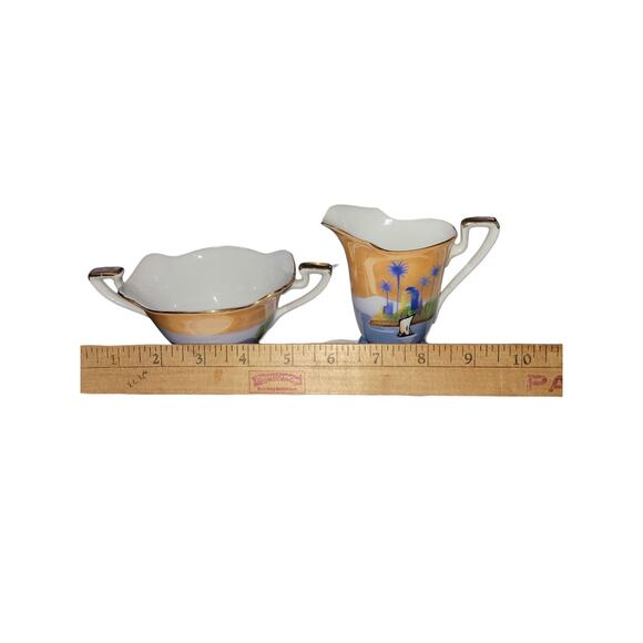 Noritake "M" Series 1930's Fine China Tropical Blue & Gold Trim Sugar & Creamer - Picture 9 of 9